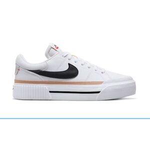 Nike White court legacy lift Sneaker with Black Swoosh and Gold Stripe